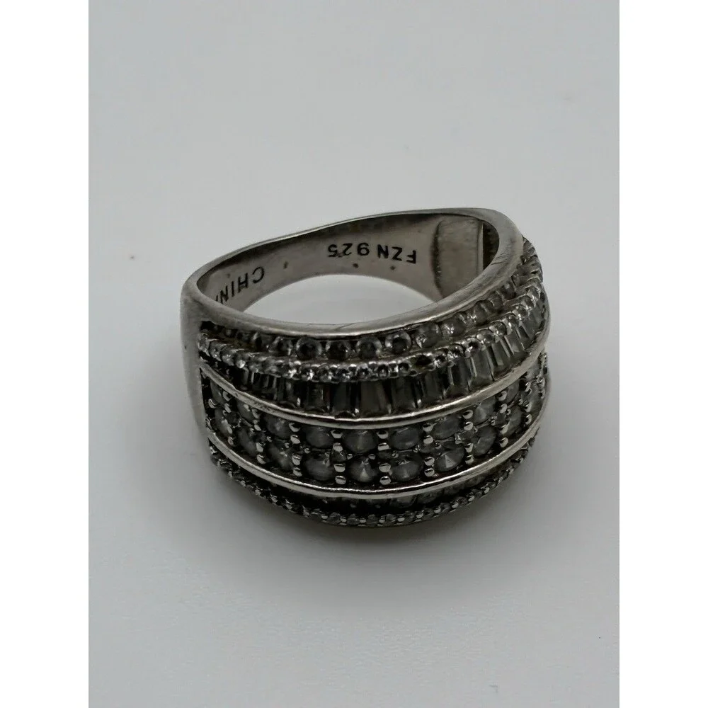 Sterling& Glass Statement Wedding Band Unisex Flashy Tested Sz 8 China FZN 8.45g